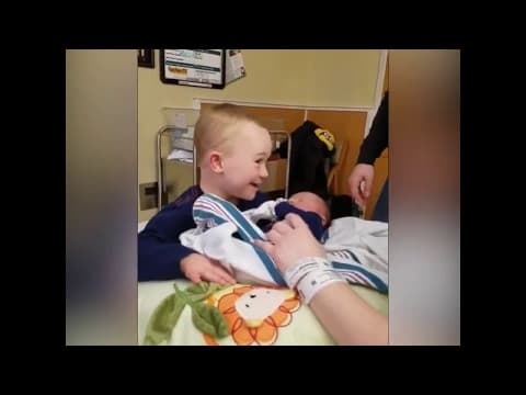 Thumbnail for Kent meeting his new little brother Noah for the first time