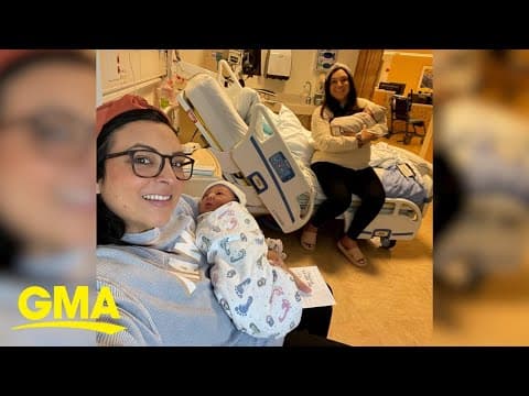 Thumbnail for Twin sisters give birth on exact same day to ‘almost-twin’ brothers l GMA