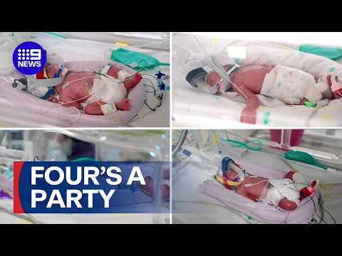 Thumbnail for ‘One of the world’s rarest births’: Australian family's quadruplet joy | 9 News Australia
