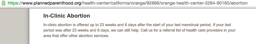 Abortions at 23 weeks, 6 days at the Orange, California Planned Parenthood