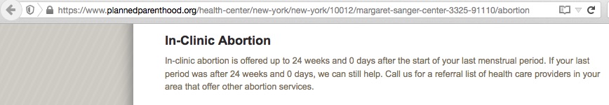 Abortions at 24 weeks, 0 days, at a New York Planned Parenthood