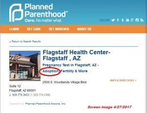 Planned Parenthood Flagstaff claims to offer Adoption services