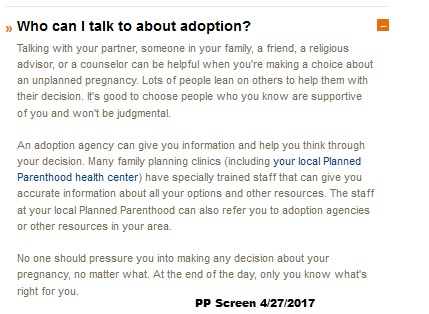 Screenshot Planned Parenthood on adoption