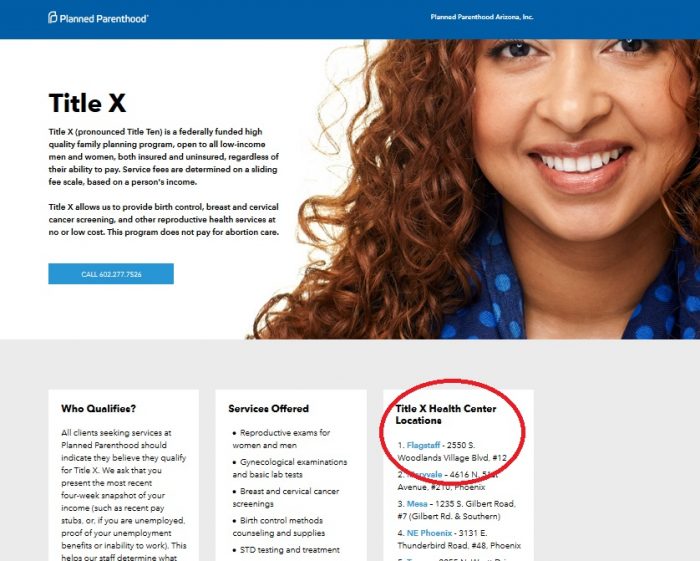 Title X "Health Center" Locations from Planned Parenthood