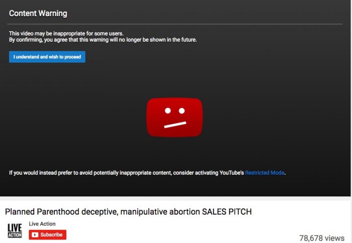 YouTube content warning pro-life messages