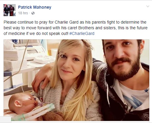 Rev. Pat Mahoney speaks for parents of Charlie Gard on Facebook