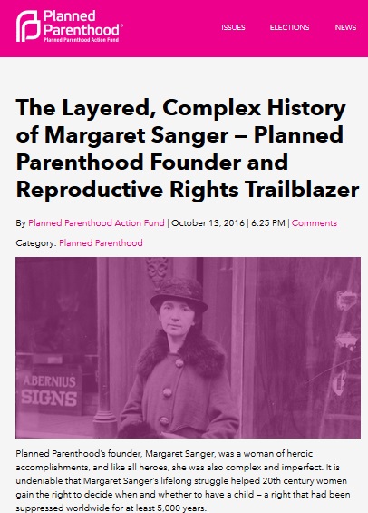 White Supremacist Margaret Sanger heroine Planned Parenthood