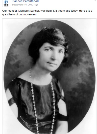 Planned Parenthood praises Margaret Sanger on FB