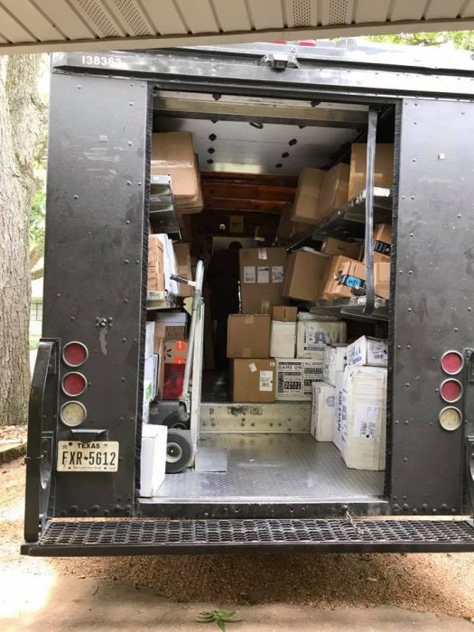 Donations packed in trucks for the pregnant women affected by Hurricane Harvey.