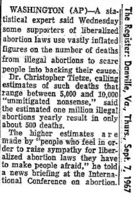Image: Tietze Illegal Abortion Deaths Inflated 1967 