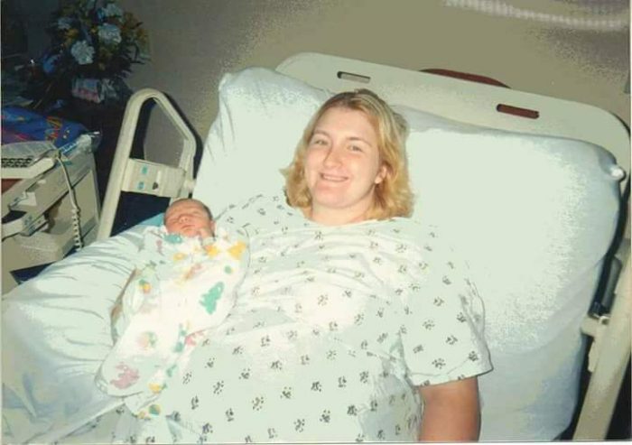 Chass Barker holds newborn Cameron just months after she walked out of her abortion appointment