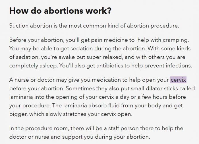 Planned Parenthood falsely describes suction aspiration abortion