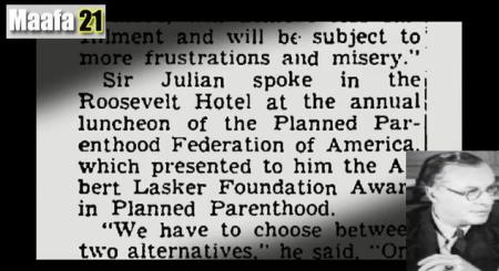 Julian HUxley spoke to Planned Parenthood 