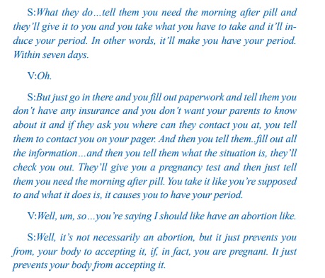 Image of transcript: Sexual predator tells victim get morning after pill at Planned Parenthood