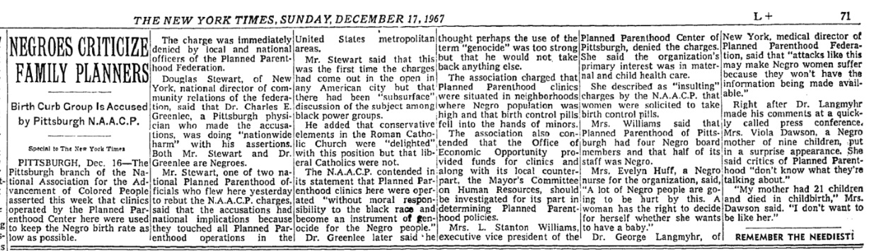Image: Article accusing Planned Parenthood of Black genocide