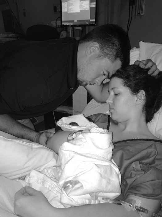 Craig and Meghann Jacobs hold their premature baby boy Luke who was born at 18 and a half weeks gestation. Photo courtesy of Meghann Jacobs.