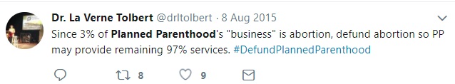 Image: Dr La Verne Tolbert tweet about Planned Parenthood