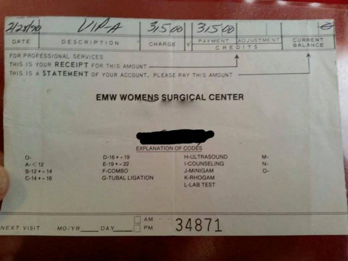 abortion receipt