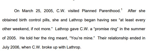 Image: court record Ritchie Lathrop sexual assault victim goes to Planned Parenthood