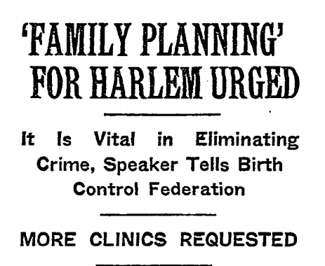 Image: 1942 article urges family planning for Harlem (Image credit New York Times) 