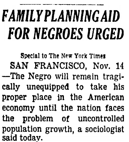 Image: 1963 article urges family planning for Blacks (Image credit New York Times) 