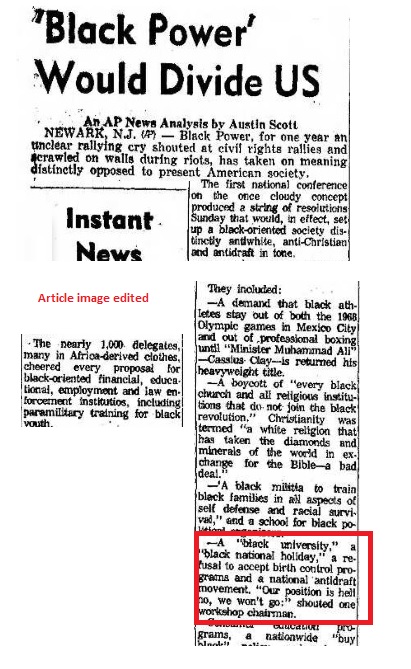 Image: 1967 First National Conference on Black Power refuse birth control 