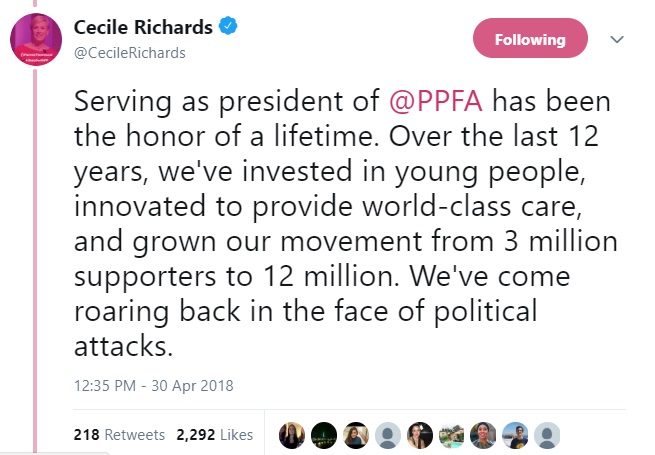 Image: Cecile Richards grows Planned Parenthood supporters (Image credit: Twitter) 