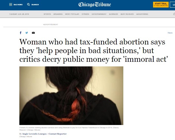 Image: Chicago Tribune glorifies taxpayer funded abortion