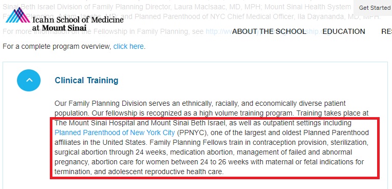 Image: FFP Mt Sinai School of Medicine trains abortion at Planned Parenthood