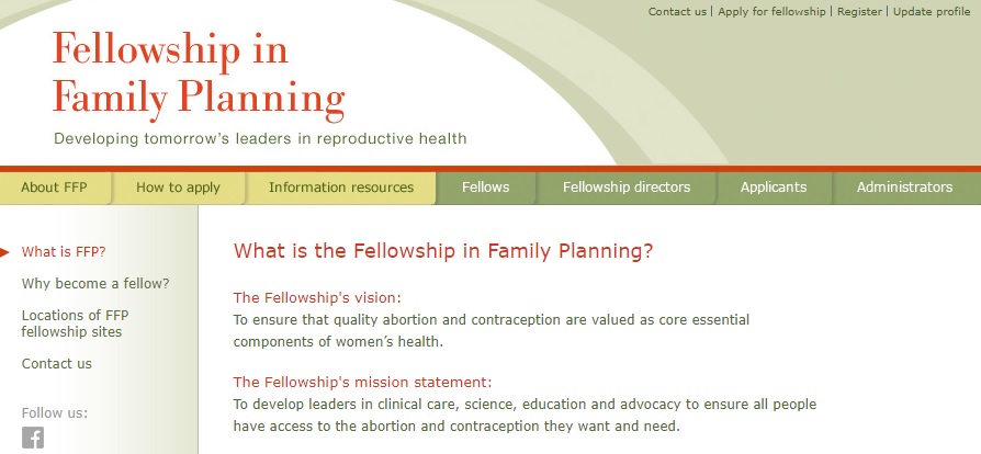 Image: Fellowship in Family Planning (FFP) mission statement is abortion