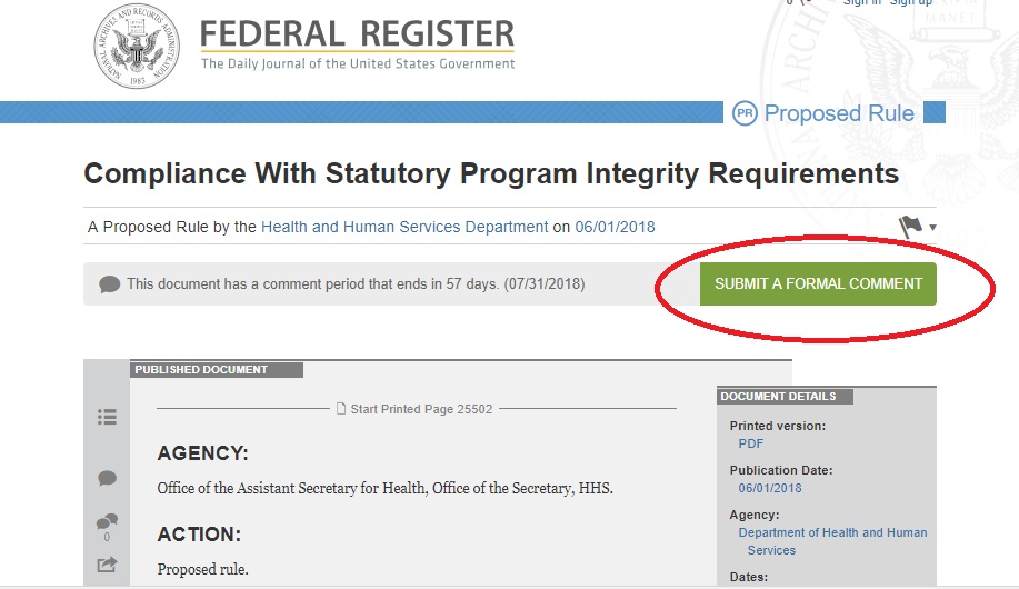 Image: June 2018 TitleX Proposed Rule Comment Federal Registry