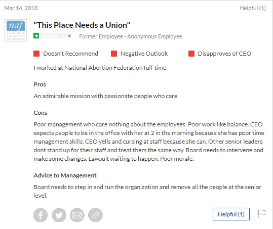 Image: NAF GlassDoor review March 2018 form union