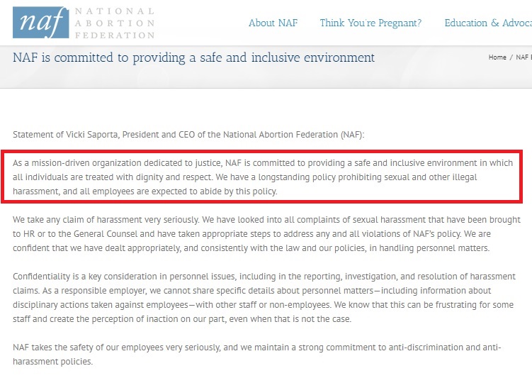 Image: NAF Sexual Harassment Policy (Image: screen from NAF website June 19 2018) 