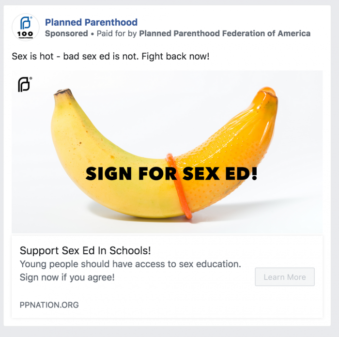 Facebook ad by Planned Parenthood