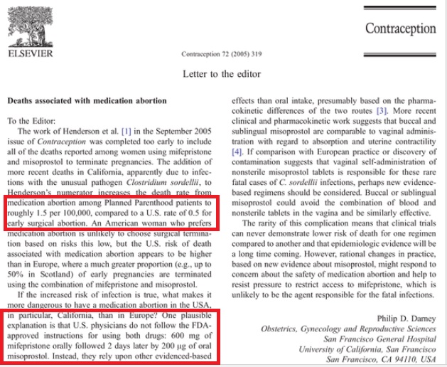 Image: Philip D Darney on abortion pill deaths Planned Parenthood and evidence based protocols (Image credit: Journal Contraception) 