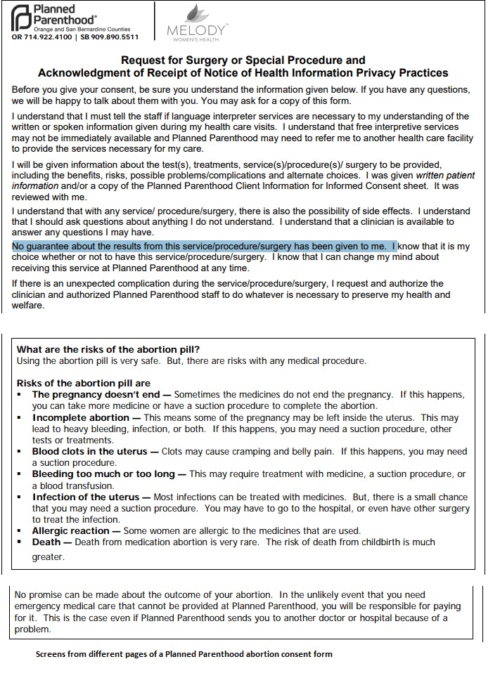 Image: Planned Parenthood abortion consent form