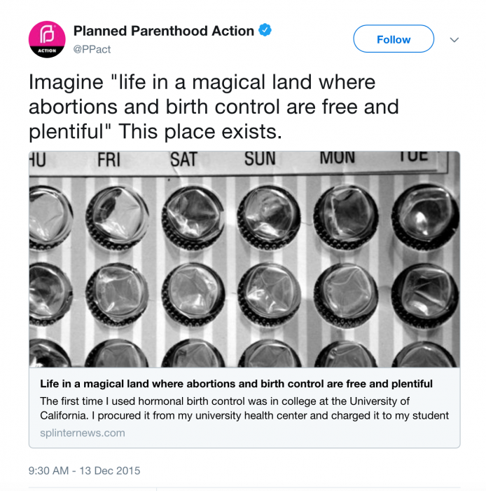 Planned Parenthood action tweet