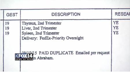 Image: ABR invoices for fetal parts to Texas Universities 