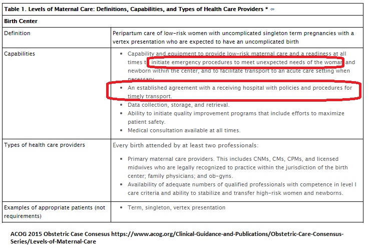 Image: ACOG level one Birth Center care