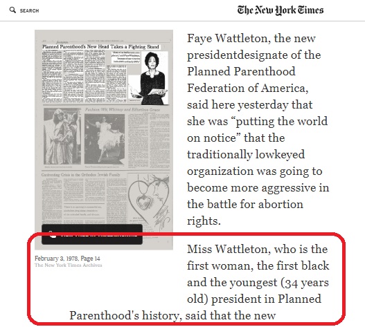 Image: Faye Wattleton first female Planned Parenthood president (Image: New York Times) 