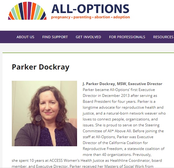 Image: Pro-abortion PRC All Options Ex Director Parker Dockray (Image screen All Options PRC website) 