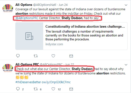 Image: Shelly Dodson center director All Options abortion fake PRC (Image credit: Twitter)