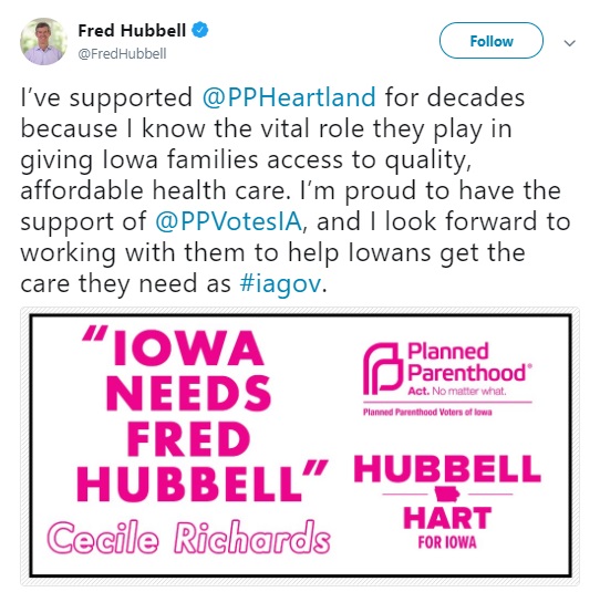 Image: Fred Hubbell tweets Planned Parenthood