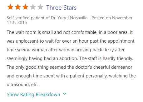 Image: Yury J Nosaville Review of Houston Women's Clinic abortion (Image credit: Vitals.com) 