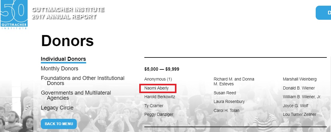 Image: Guttmacher funded by Planned Parenthood Board Chair Naomi Aberly