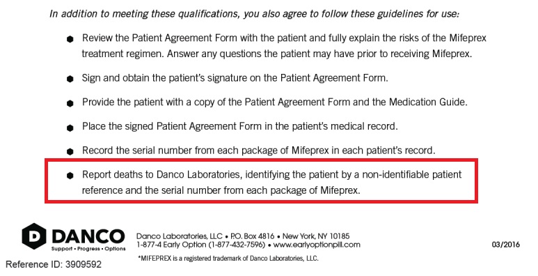 Image: REMS requires DANCO to report abortion pill deaths (Image credit: Prescriber Agreement, DANCO) 