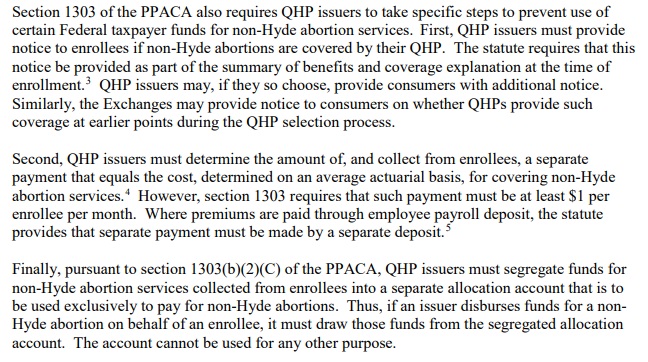 Image: ACA requirements for providing abortion services (Image: Oct 2017 CMS bulletin)