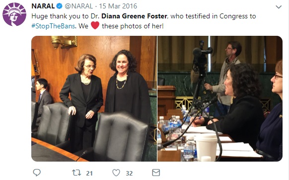 Image: Author Diana G Foster applauded by NARAL (Image: Tweeter) 