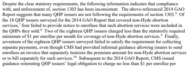 Image: GAO found areas where QHPs were not abiding by abortion statute under ACA (Image :Oct 2017 CMS bulletin) 