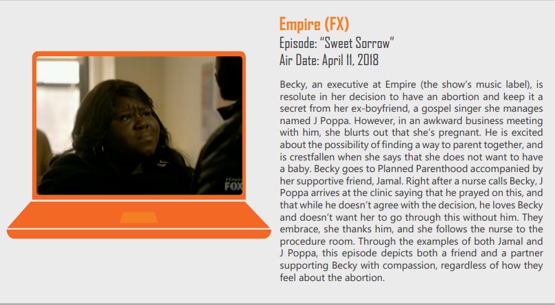 Image: ANSIRH promotes portrayals of Black woman having abortion at Planned Parenthood (Image: Abortion Onscreen in 2018) 